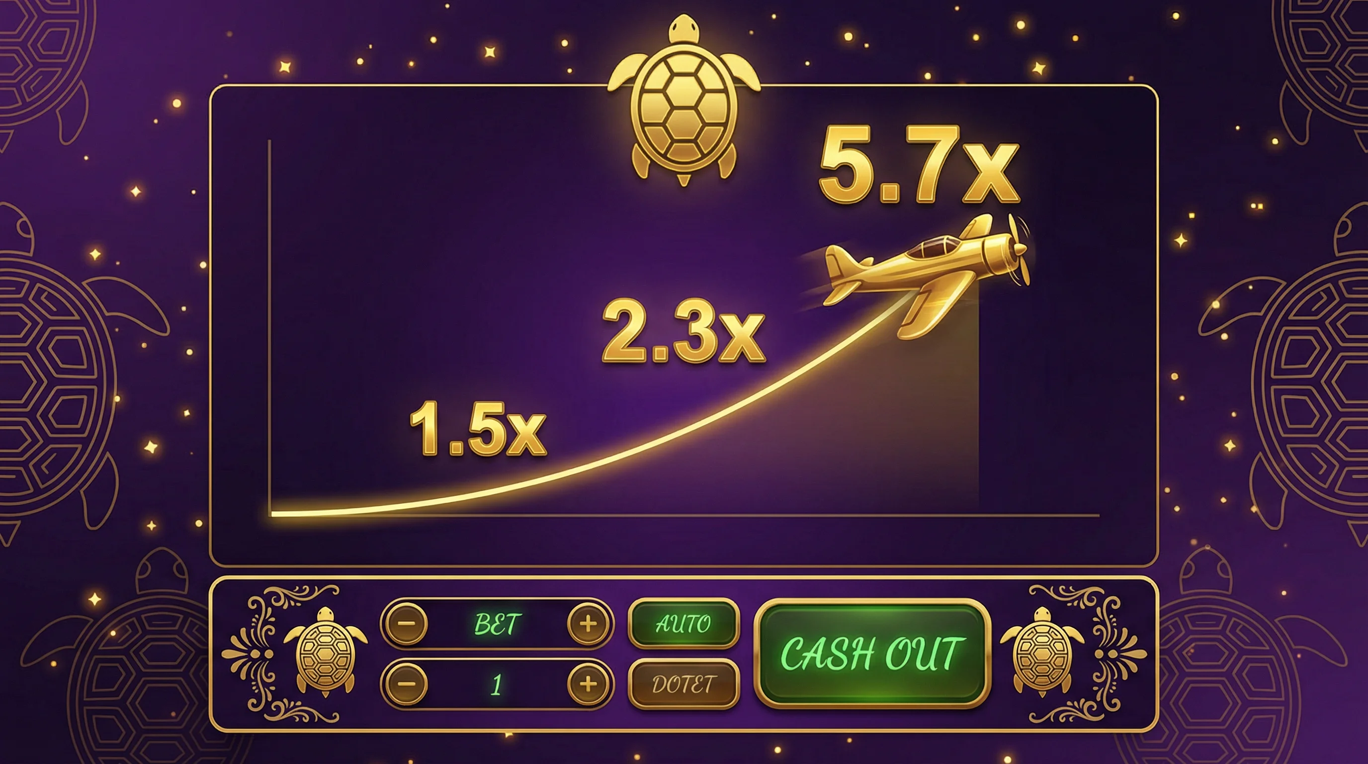 Juego Aviator con avión dorado y multiplicadores crecientes