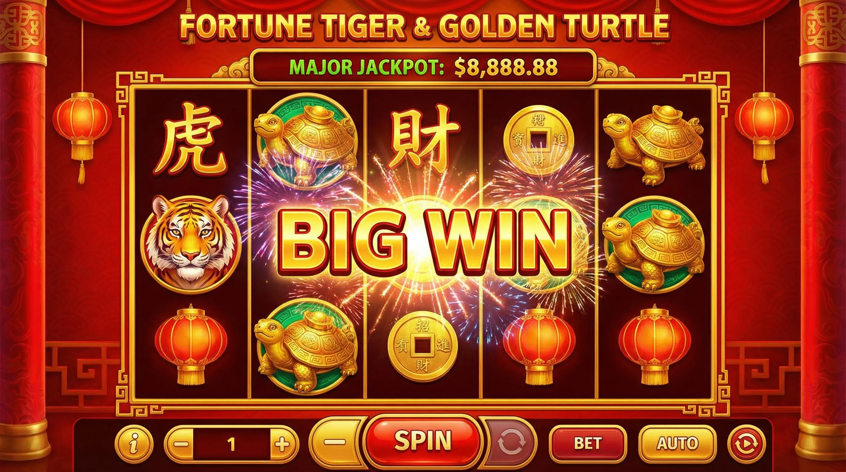 Fortune Tiger tragamonedas con tigre dorado y símbolos de la suerte